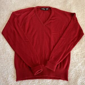 Vintage V-Neck Sweater Small Red Long Sleeve Knit Orlon Acrylic USA Par Four